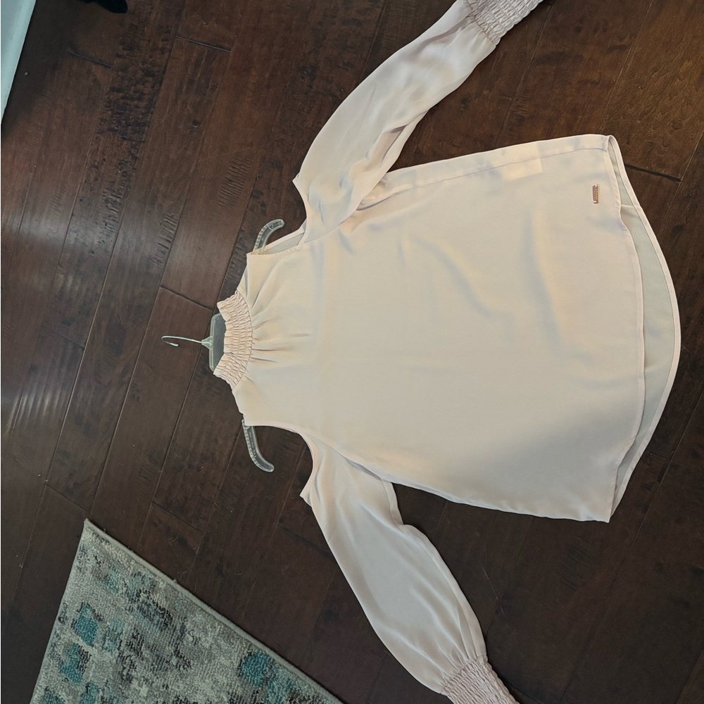 New Ivanka Trump Pale Blush Smocked Long Sleeve Top